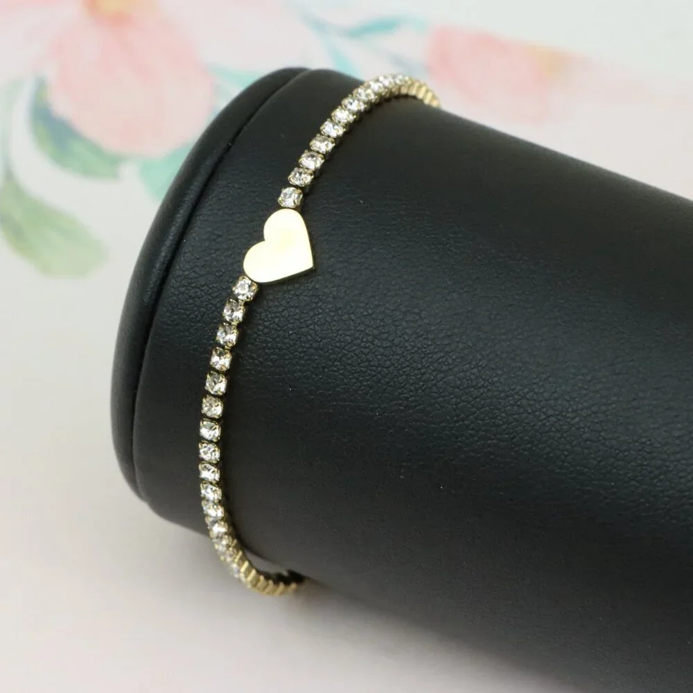 Elegant Heart Charm Yellow Bracelet with Crystal Accents, XPBL0666